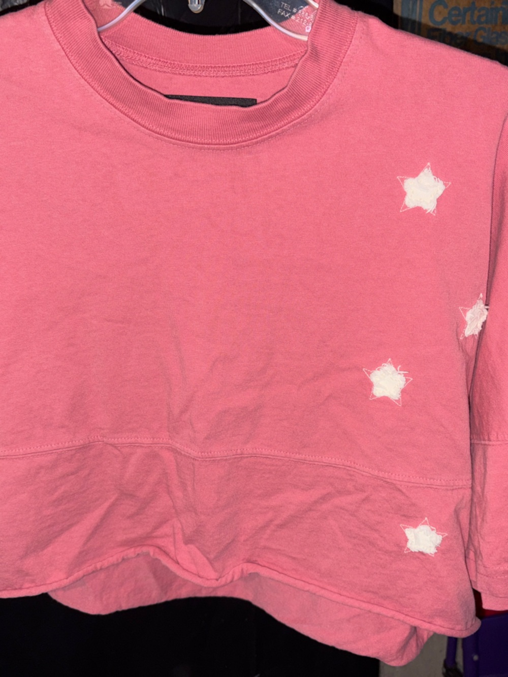 Cropped Pink Star Patch Crewneck Top